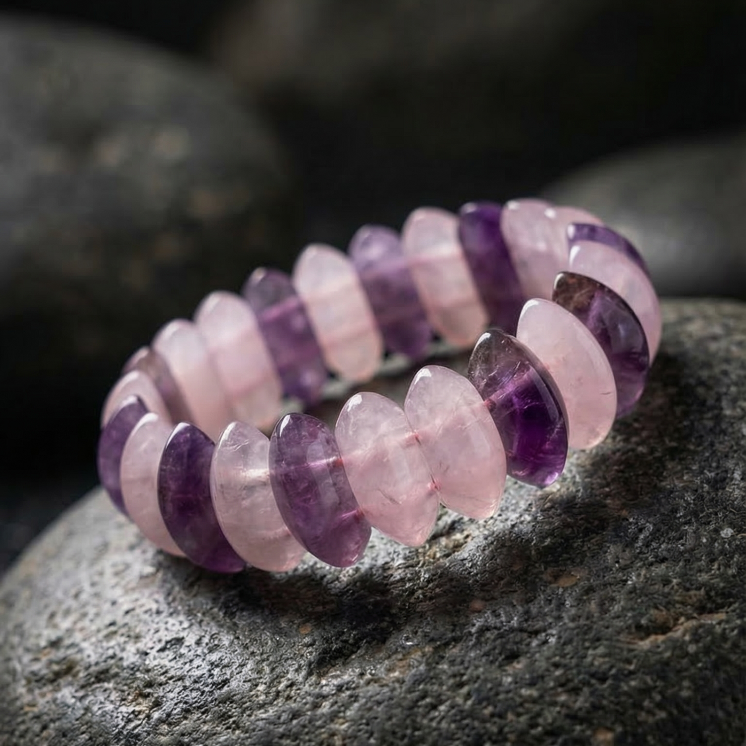 Amethyst and Rose Quartz Oval Cut Bracelet