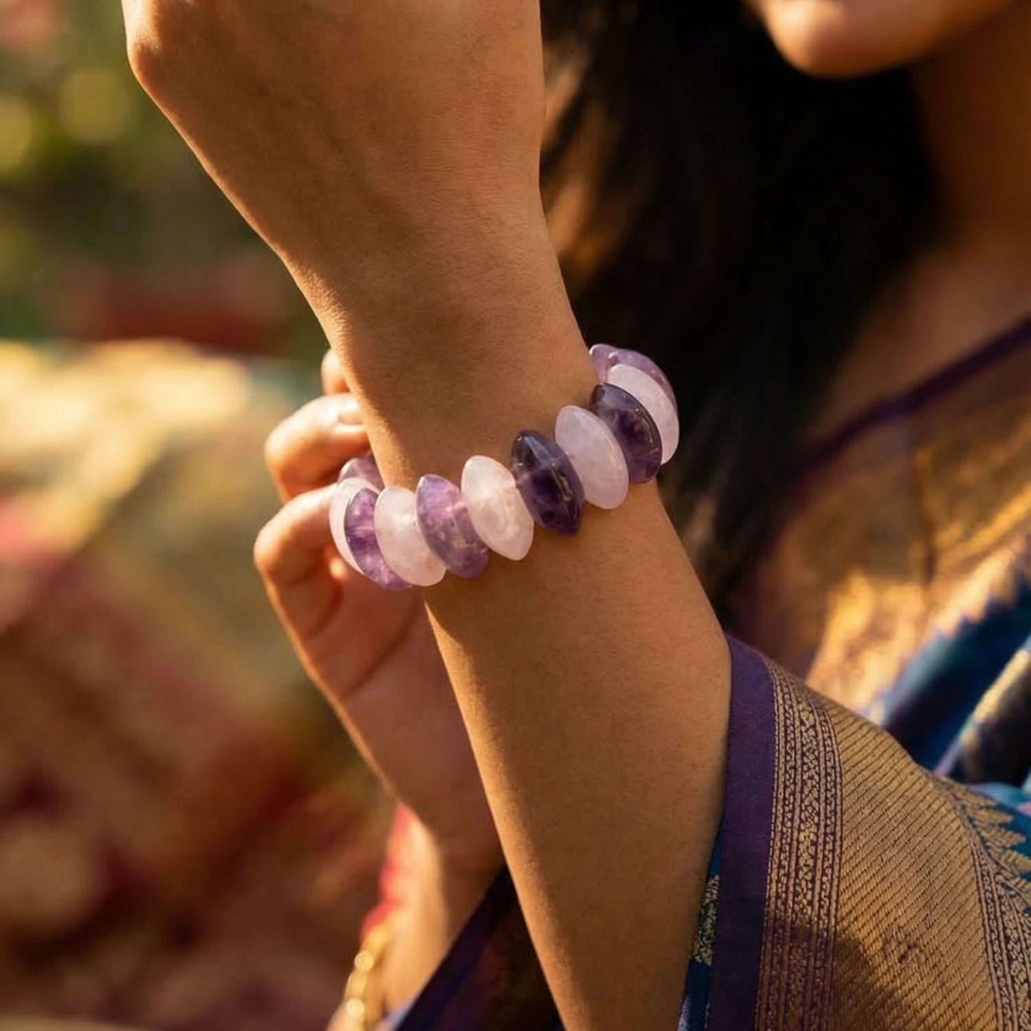 Amethyst and Rose Quartz Oval Cut Bracelet