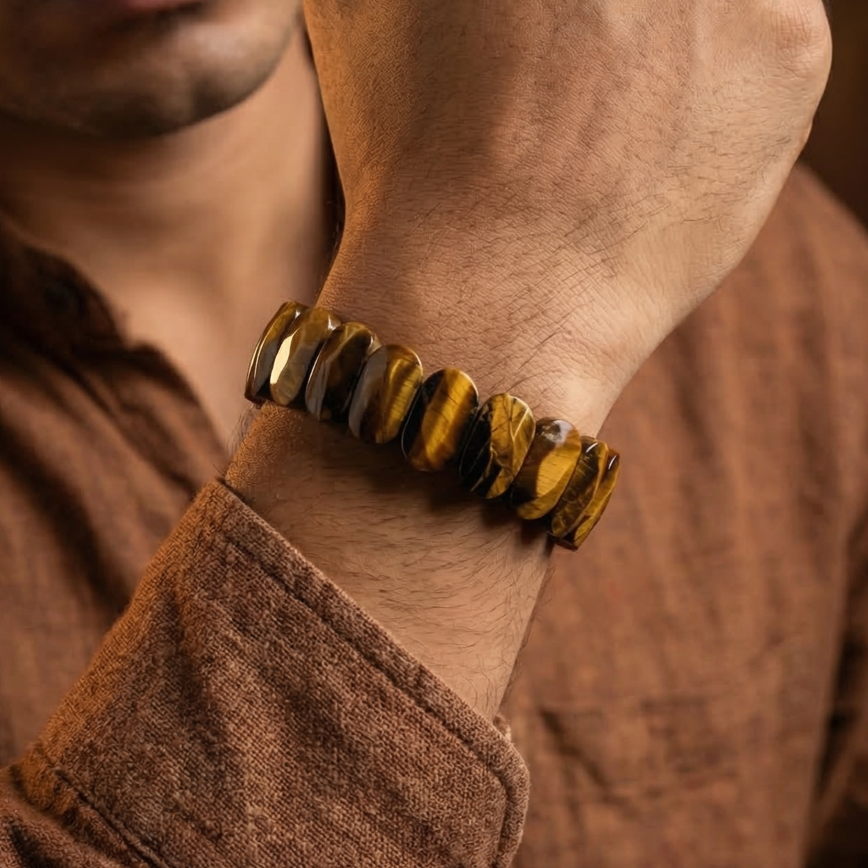 Tiger Eye Flat Beaded Bracelet