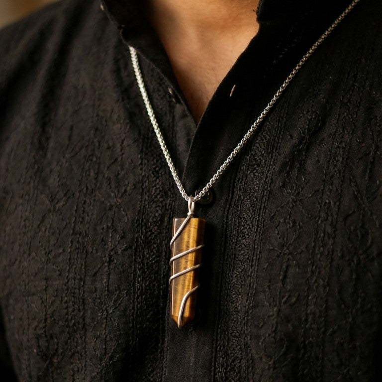 Tiger Eye Stone Locket with Chain