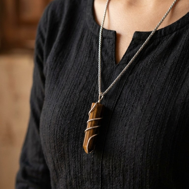 Tiger Eye Stone Locket with Chain