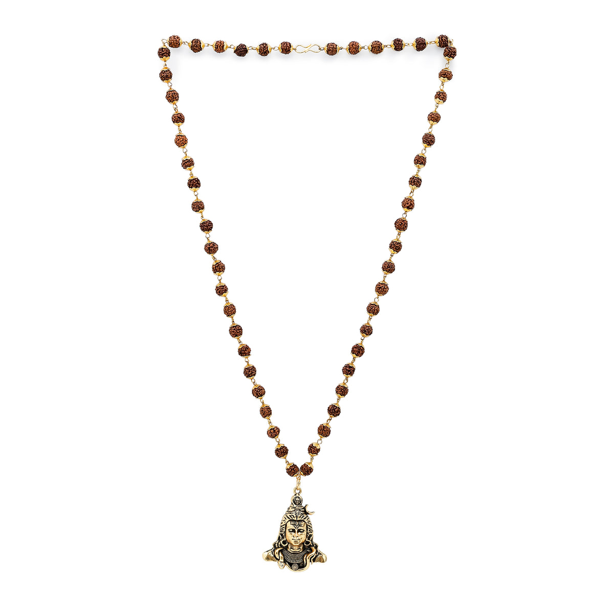 Gold-Plated Shiva Adi Yogi Rudraksha Necklace in Gold Finish