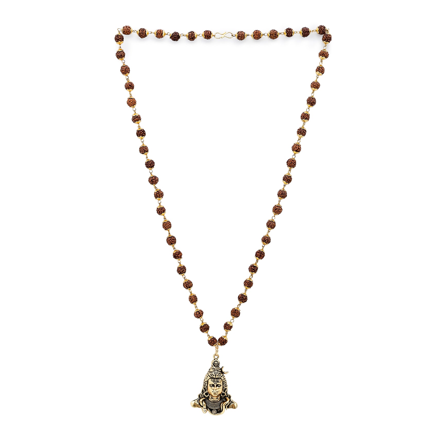 Gold-Plated Shiva Adi Yogi Rudraksha Necklace in Gold Finish
