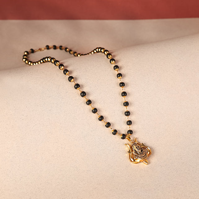 Divine Karungali Malai with Gold Capped Beads & Shiv Trishul Pendant