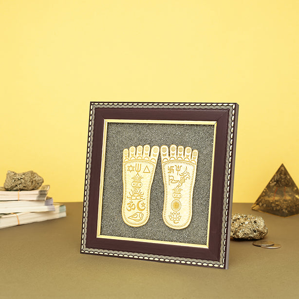Raw Pyrite Frame with Goddess Laxmi Charan Paduka