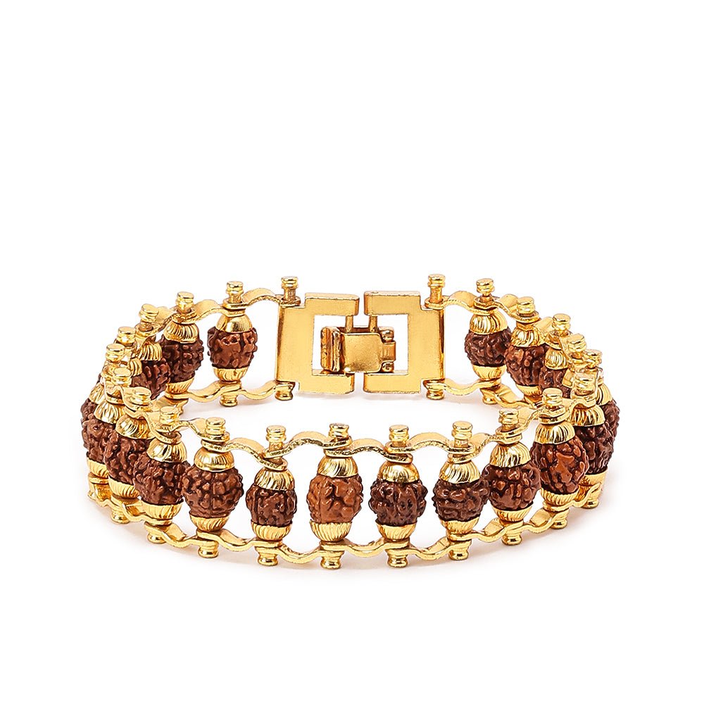 Gold Plated Rudraksha Chain Bracelet – 24 Beads, Lab Certified