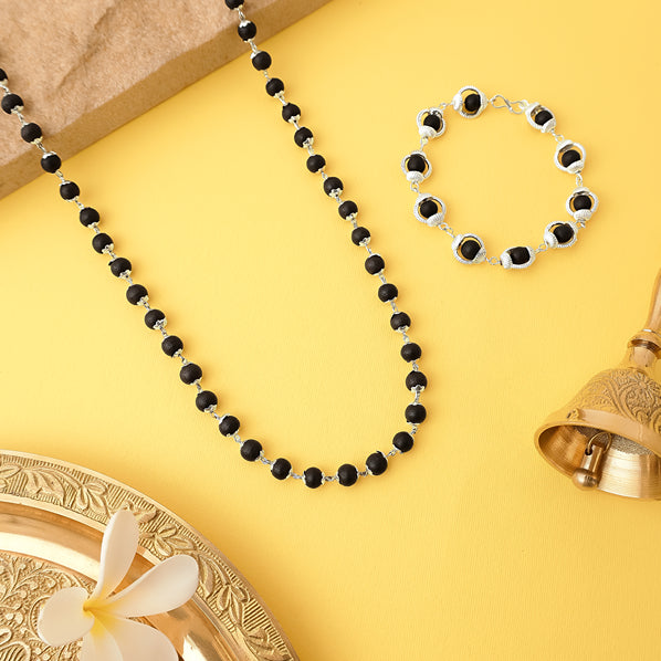 Original Karungali Malai with Silver cap 54-Beads & Karungali Malai Bracelet Combo with Govt. Certification