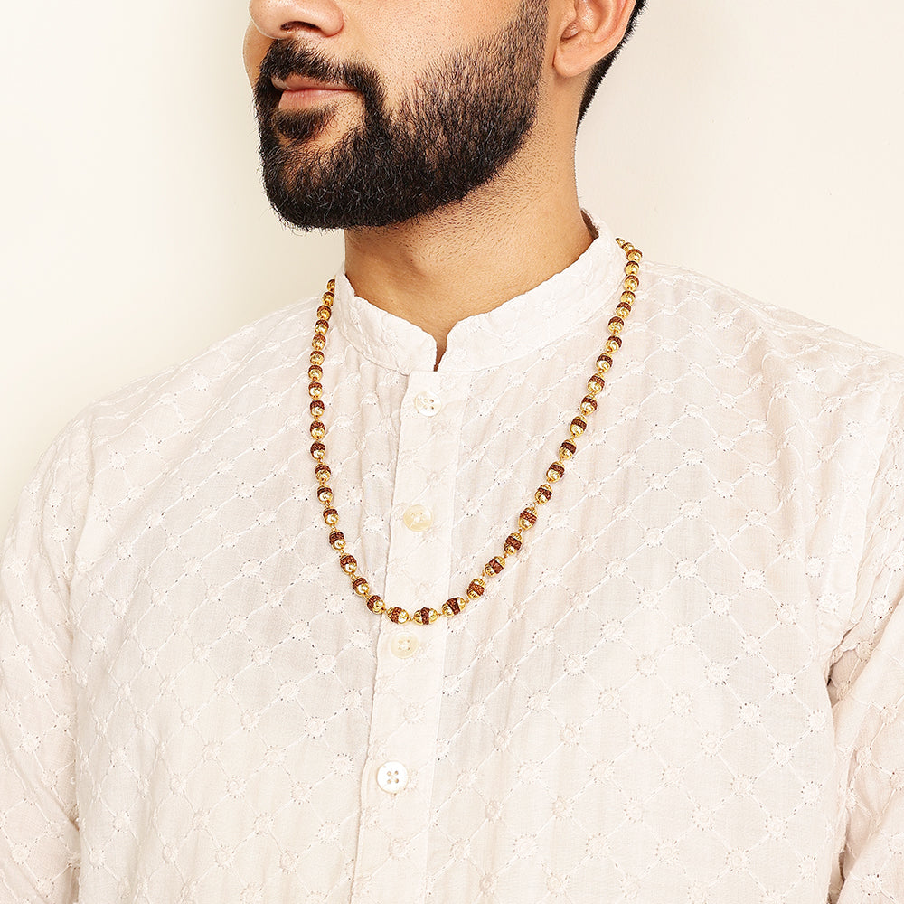 Golden Cap Rudraksha Necklace – 54 Beads, Lab Certified