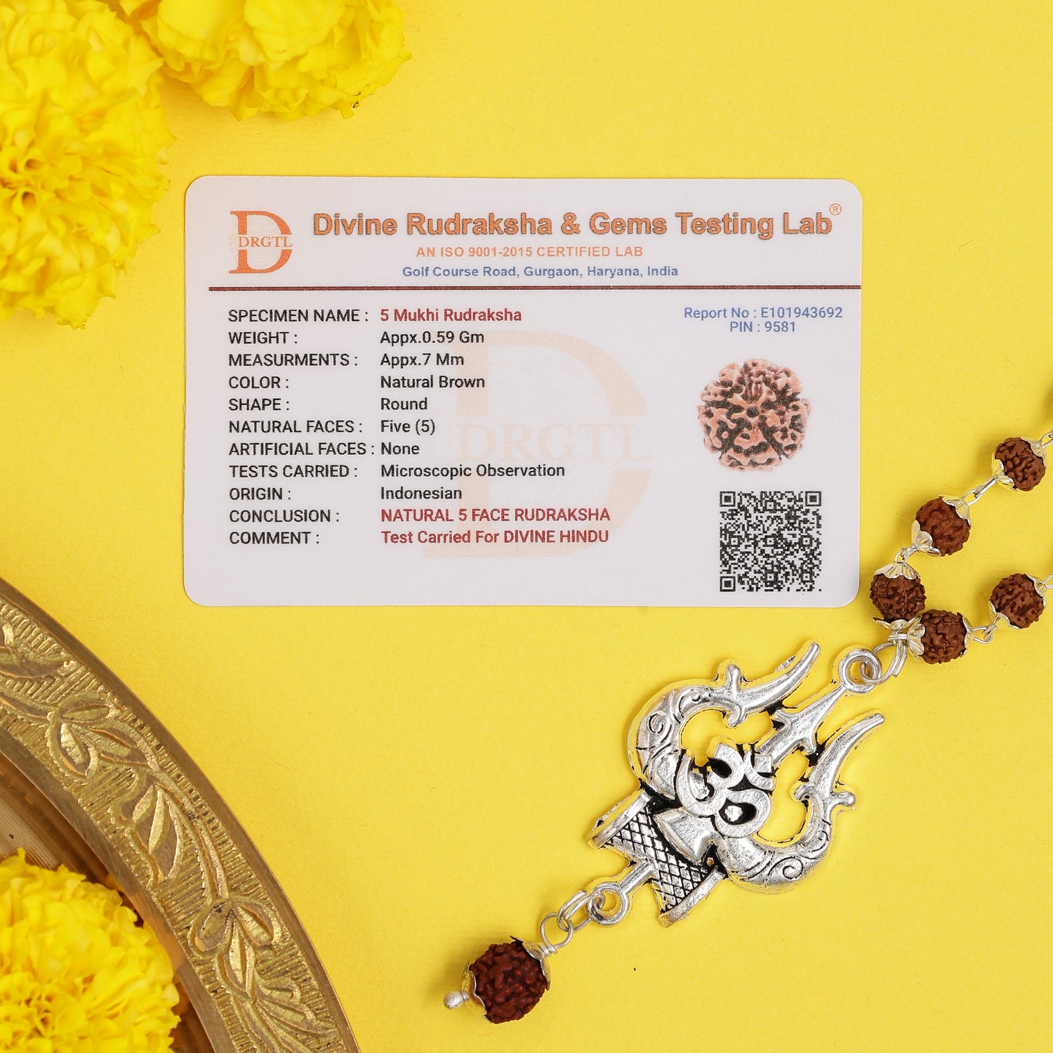 Silver Plated OM Shiva Trishool Rudraksha Necklace – 54 Beads, Lab Certified