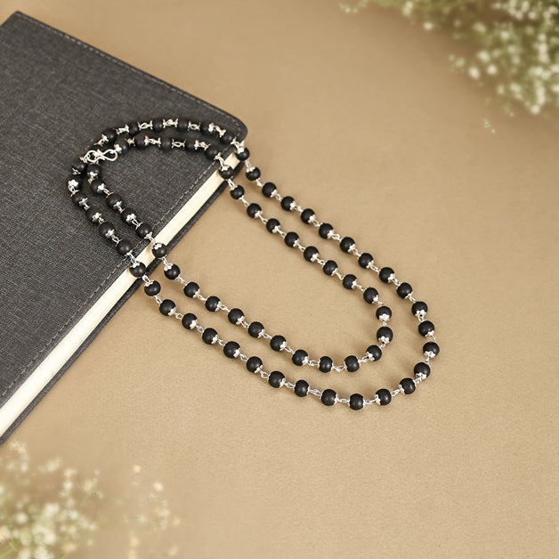 Karungali Malai Silver Cap Plated Necklace with Certification - 72B