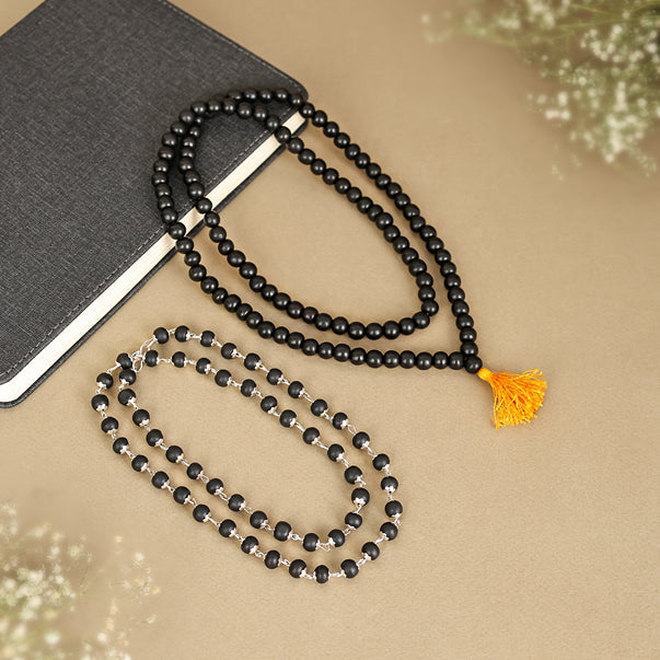 Original Karungali Malai 108-Beads & Karungali Malai Silver cap Combo with Govt. Certification