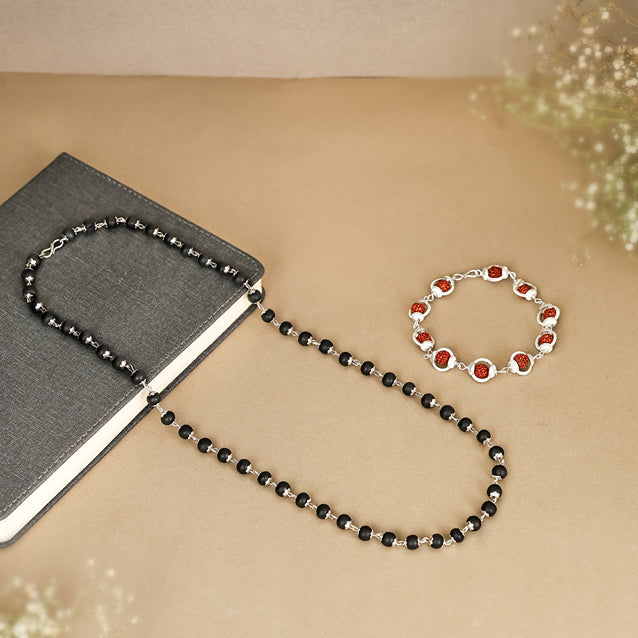 Rudraksha & Karungali Silver Cap (Bracelet & Mala)