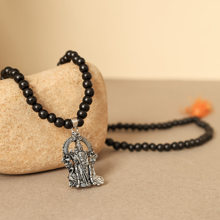 Karungali Malai with Lord Murgan Pendant 6mm