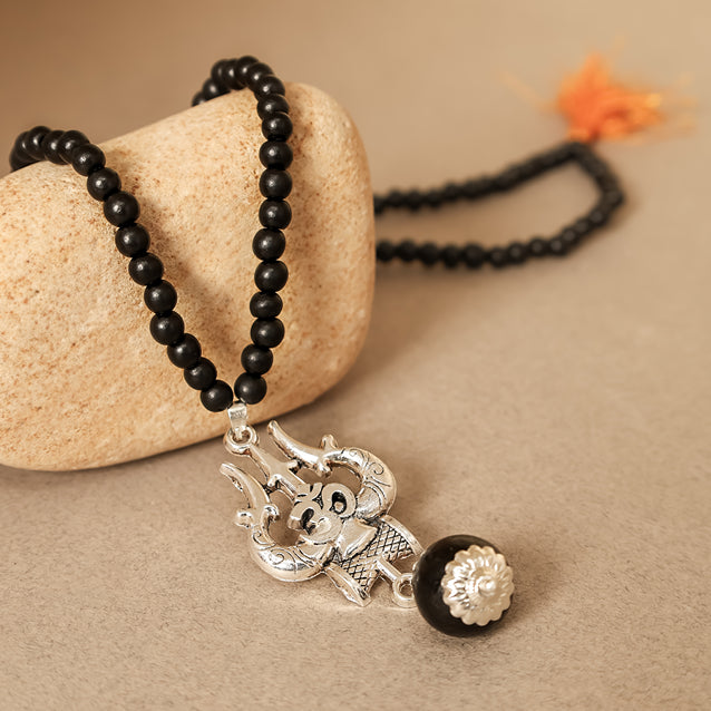 Karungali Malai with om shiva trishul with larger bead 6mm