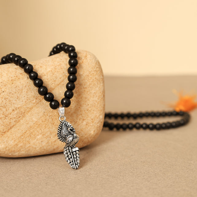 Karungali Malai with vel peacock pendant 6mmopy