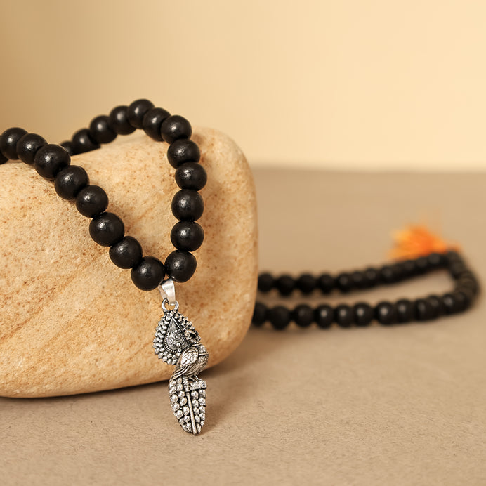 Karungali Malai with vel peacock pendant 8mm