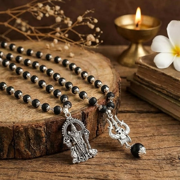 Shiva Shakti Combo: Karungali Trishool Mala & Murugan Silver Pendant