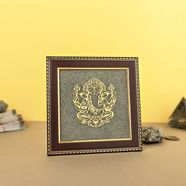 Lord Ganesha Raw Pyrite Frame | Brings Good Luck & Abundance