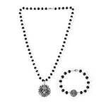 Lord Murugan Silver-Capped Karungali Combo (Pendant & Bracelet)