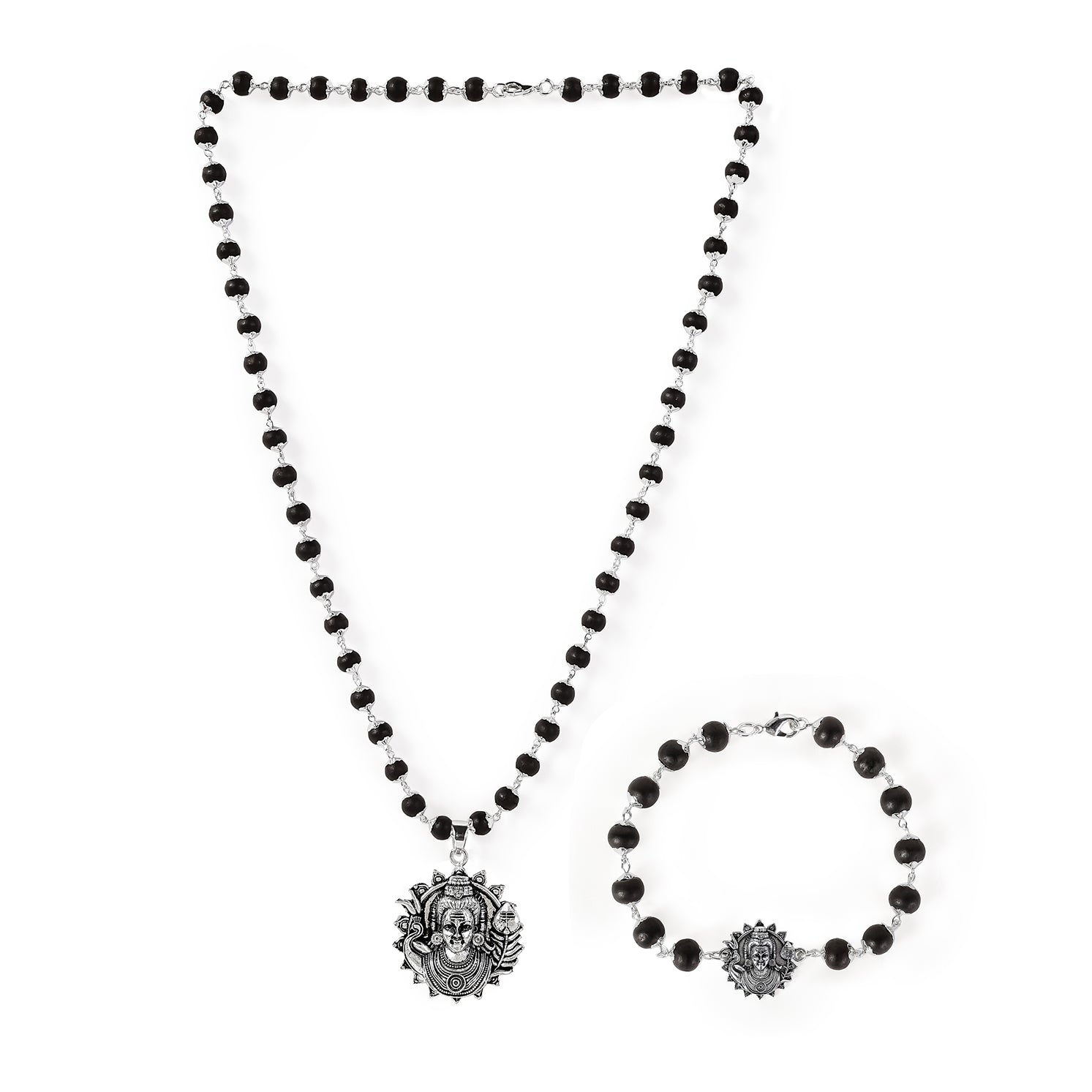 Lord Murugan Silver-Capped Karungali Combo (Pendant & Bracelet)
