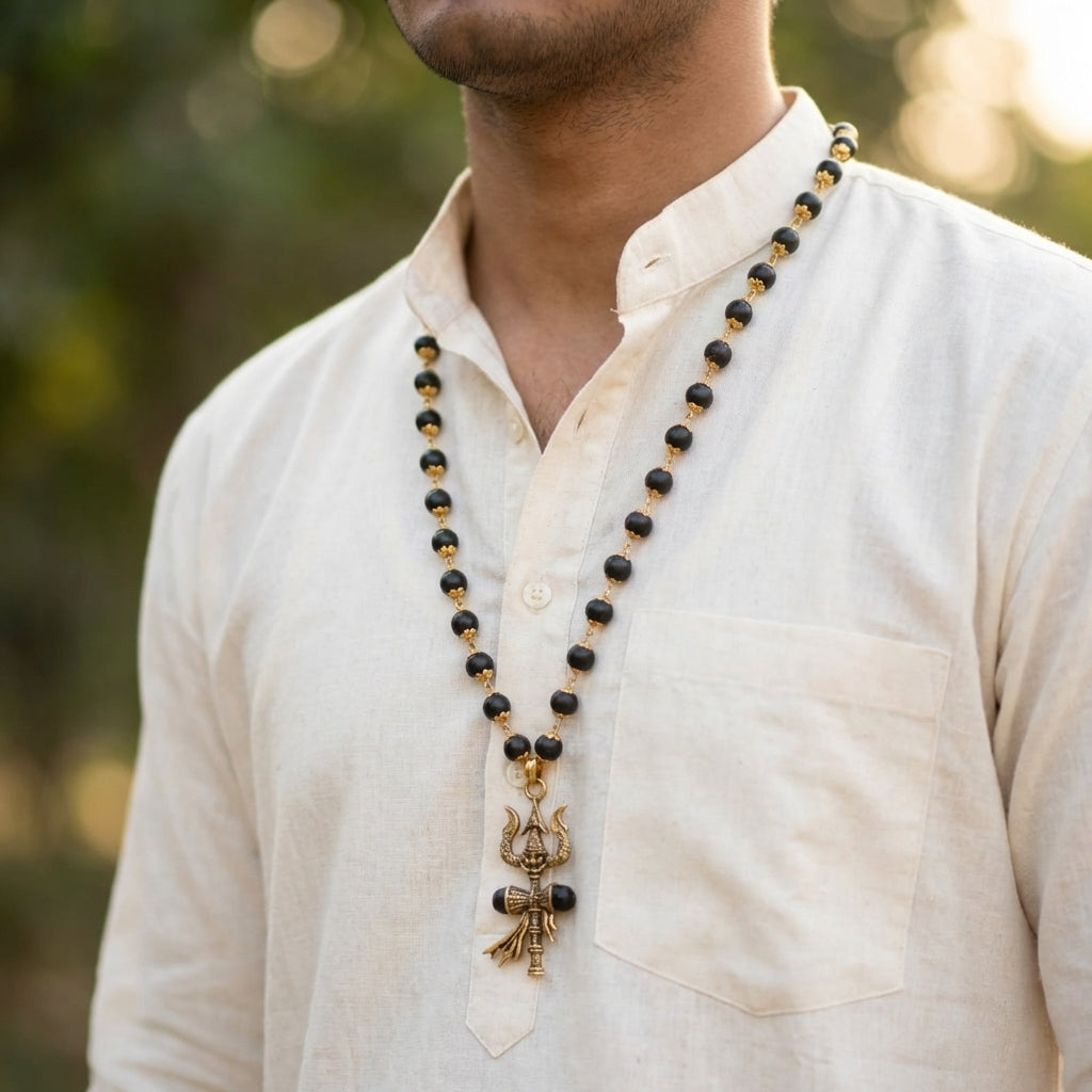 Gold Cap Karungali Mala with Trishul Damroo