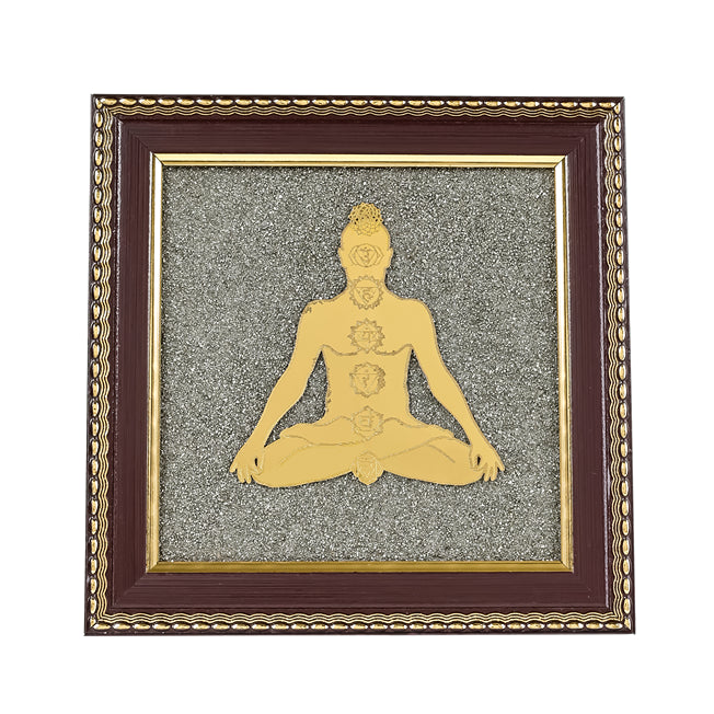 Meditating 7 Chakra Body Raw Pyrite Frame for Energy Alignment