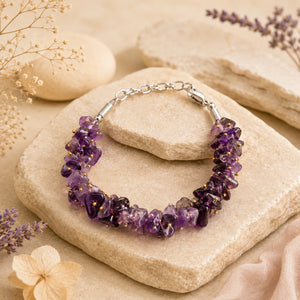 Natural Amethyst Chips Bracelet | Purple Crystal Healing Bracelet