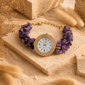 Natural Amethyst Stone Chips Watch | Purple Crystal Wrist Watch
