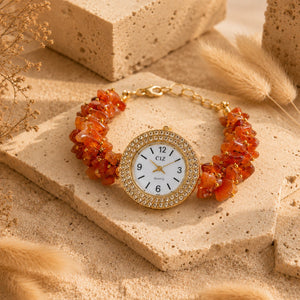 Natural Carnelian Stone Chips Watch