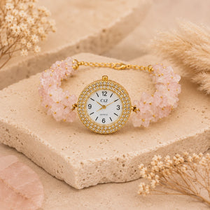 Natural Rose Quartz Stone Chips Watch | Pink Crystal Wrist Watch"
