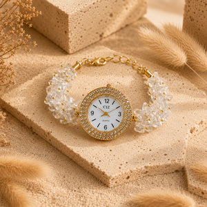 Natural Sphatik Clear Quartz Stone Chips Watch