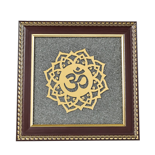 Om Symbol Raw Pyrite Frame | Meditation Mandala for Peace & Cosmic Energy