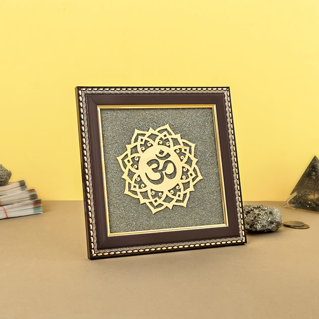 Om Symbol Raw Pyrite Frame | Meditative Mandala for Peace & Cosmic Energy