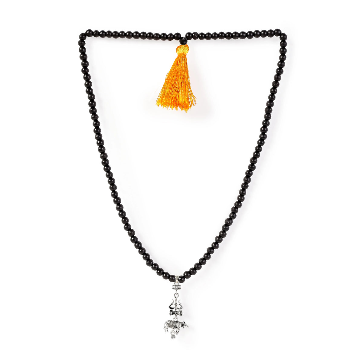 Original Karungali Malai with Shiv Trishul & Nandi Pendant White BG