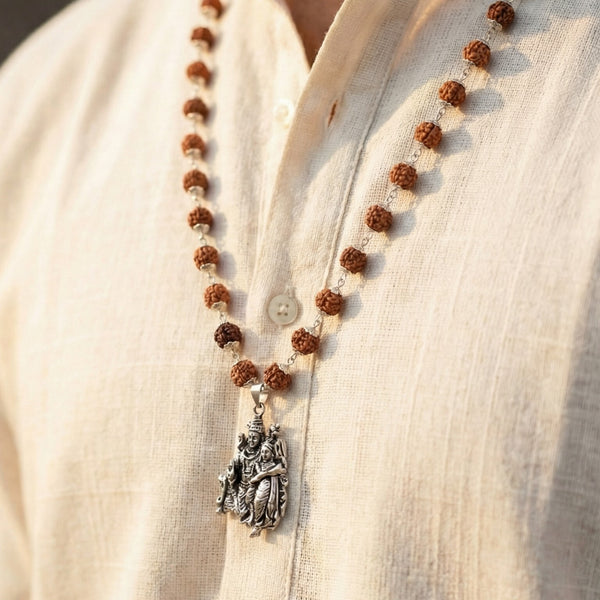 Shiv Murugan Rudraksha Pendant in Silver Finish