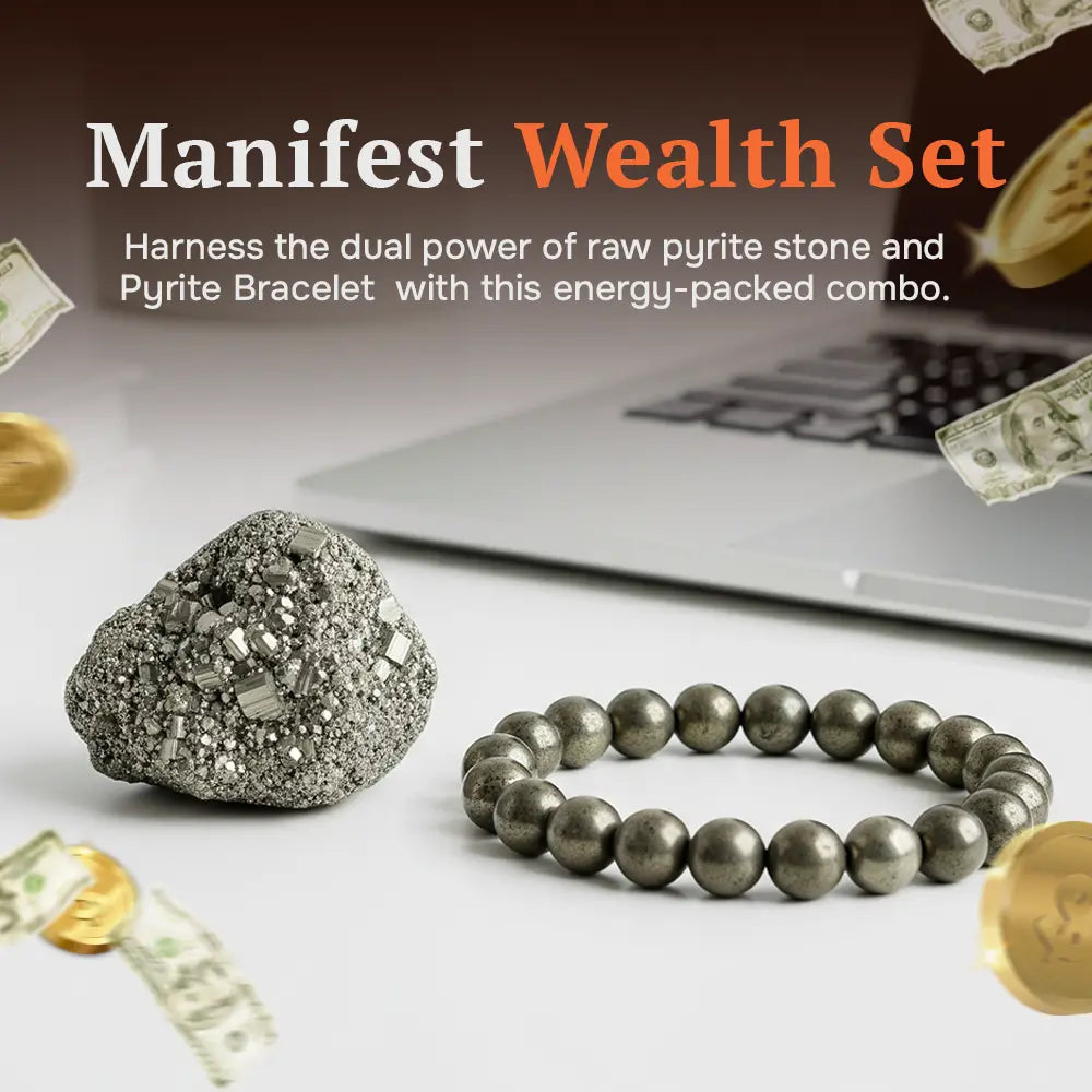 Raw Pyrite Stone & Bracelet Combo