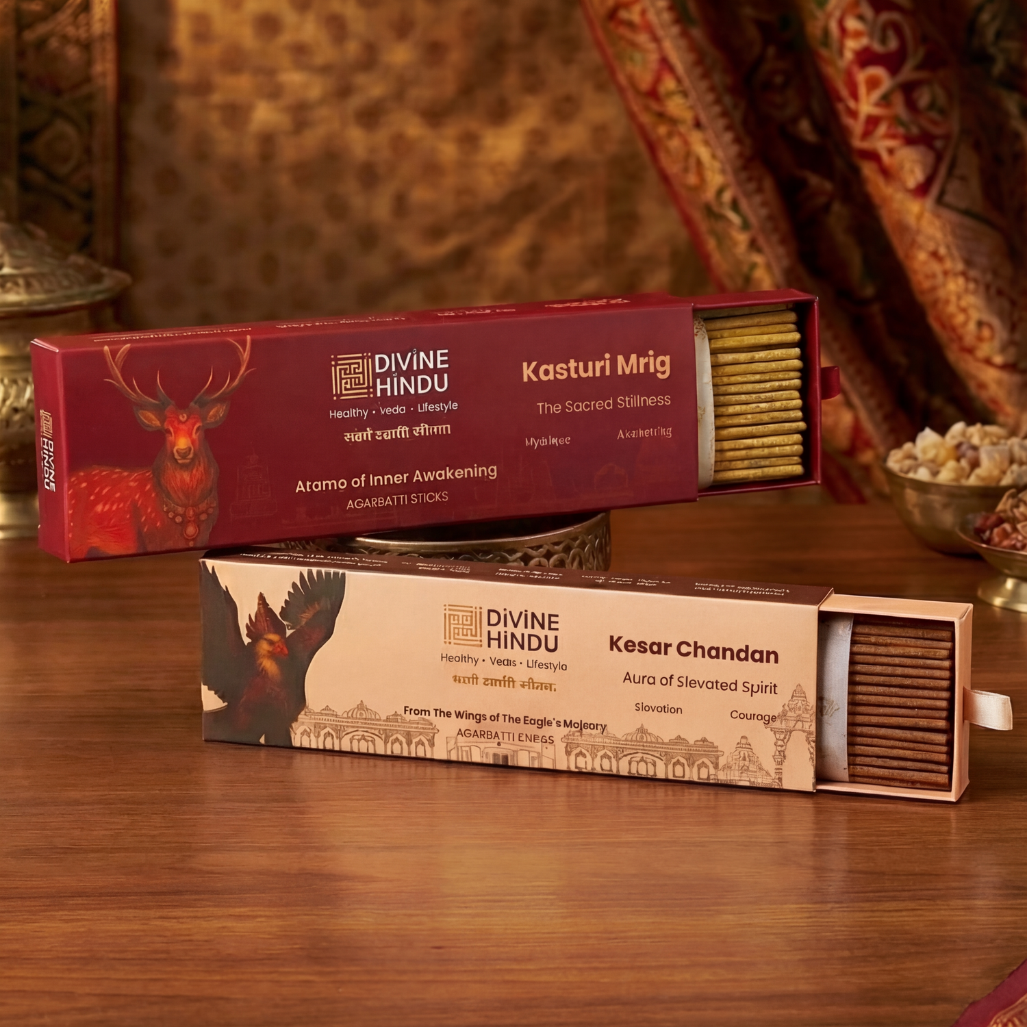 Natural Kesar Chandan & Kasturi Mrig / Incense Sticks (Pack of 60)