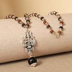 Rudraksha Karungali Mala in Silver-Cap with Om Shiva Trishul with Larger Bead 54B