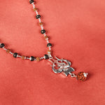 Rudraksha Karungali Mala in Silver-Cap with Shiv Trishul & Rudraksha Pendant Closeup