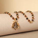Rudraksha Karungali Malai in Gold-Cap with Shiv Pendant 54B