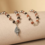 Rudraksha Karungali Malai in Silver-Cap with Lord Murugan Shastra Pendant 54B