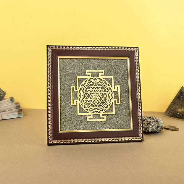 Shree Yantra Raw Pyrite Frame for Wealth Manifestation