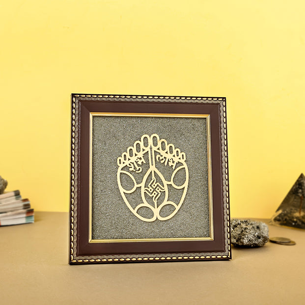 Shubh Labh Raw Pyrite Frame | Swastika Symbol for Prosperity