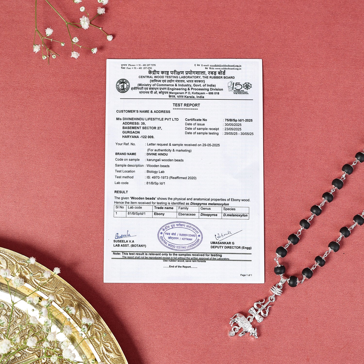 Silver Cap Karungali Mala with Trishul Nandi Pendant