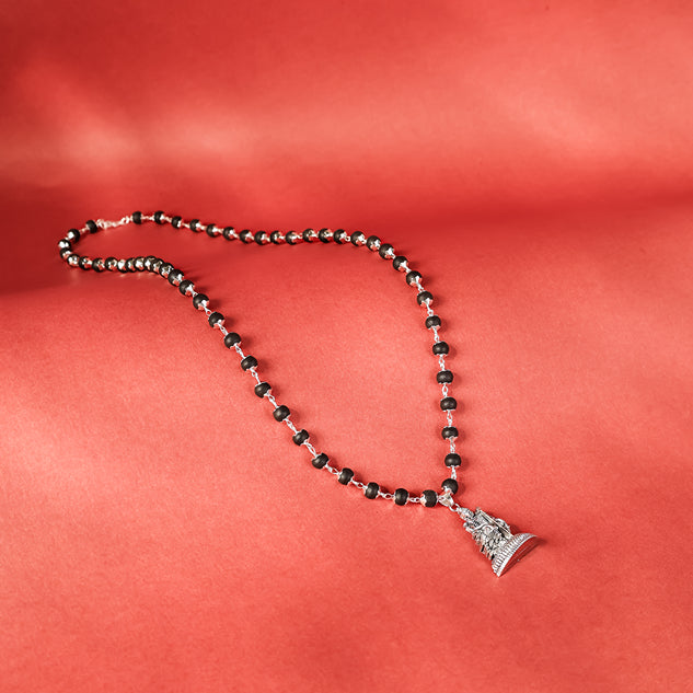 Silver Capped Karungali Malai with Lord Murugan Pendant