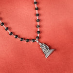 Silver Capped Karungali Malai with Lord Murugan Pendant Closeup