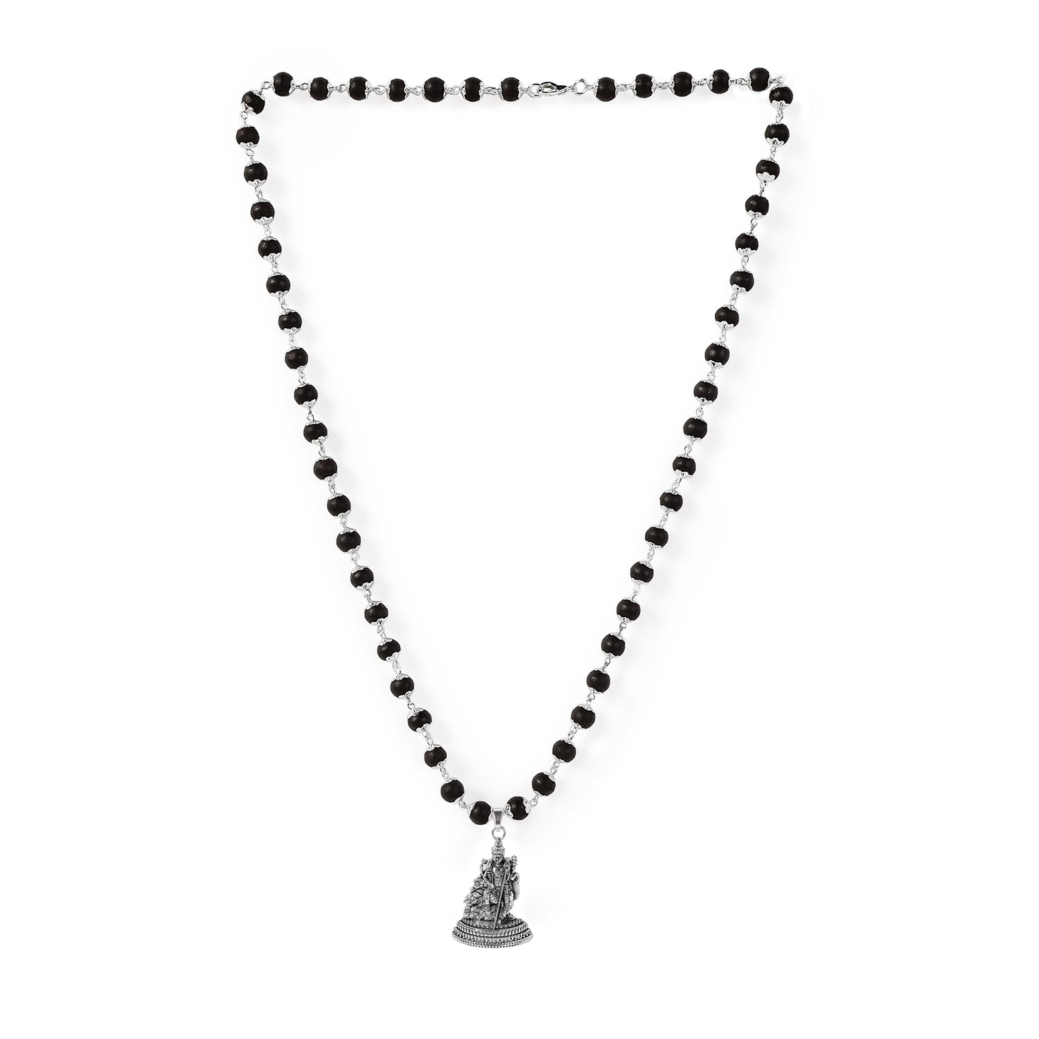 Silver Capped Karungali Malai with Lord Murugan Pendant