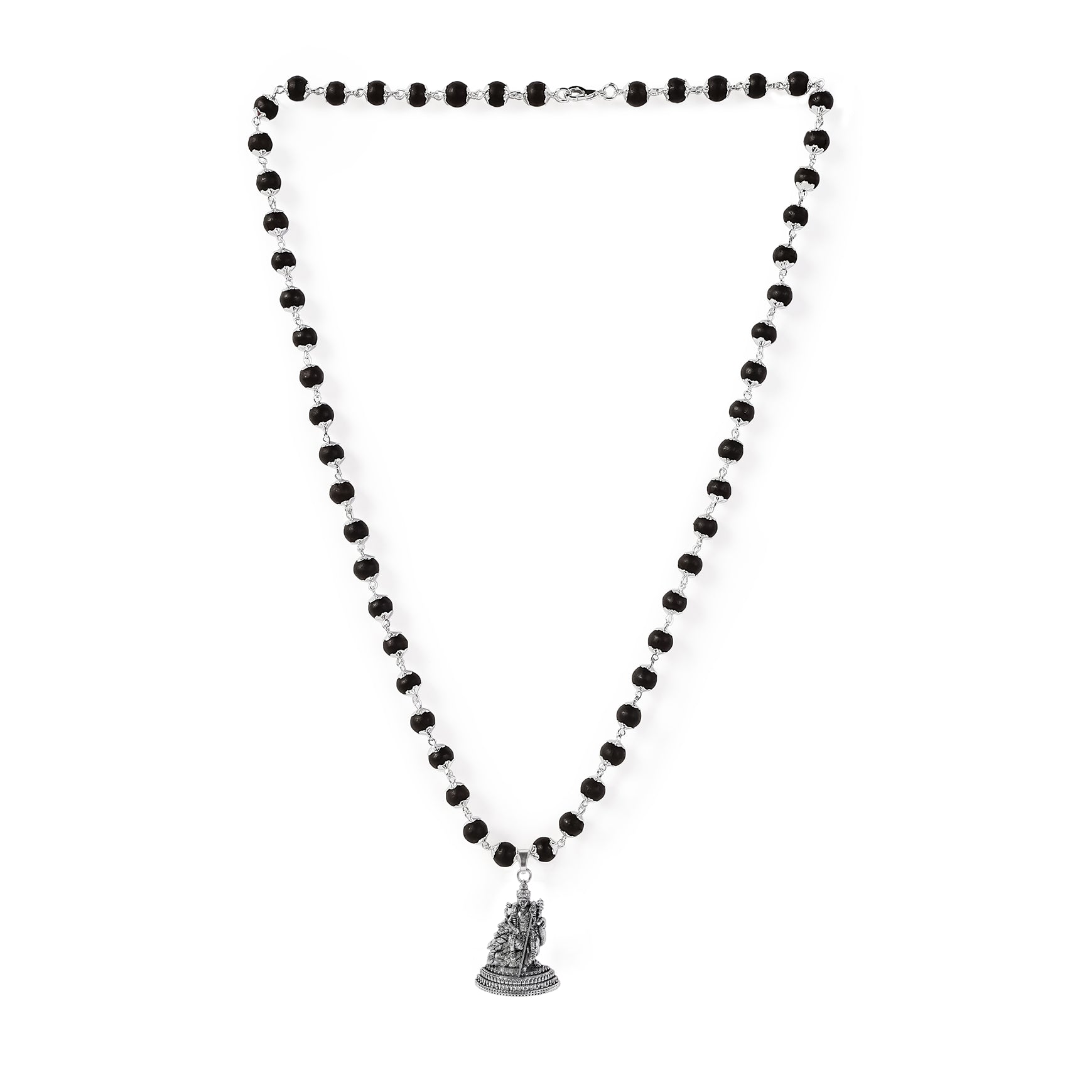 Silver Capped Karungali Malai with Lord Murugan Pendant