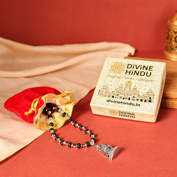 Silver Capped Karungali Malai with Lord Murugan Pendant by Divine Hindu