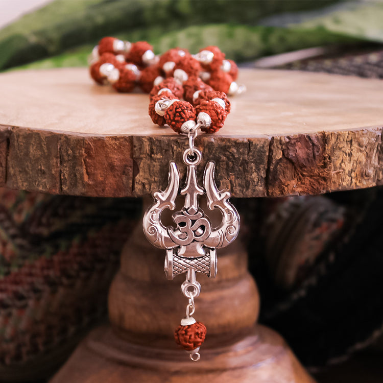 Gold Plated Rudraksha OM Shiva Trishool Necklace - Divine Jewelry ...